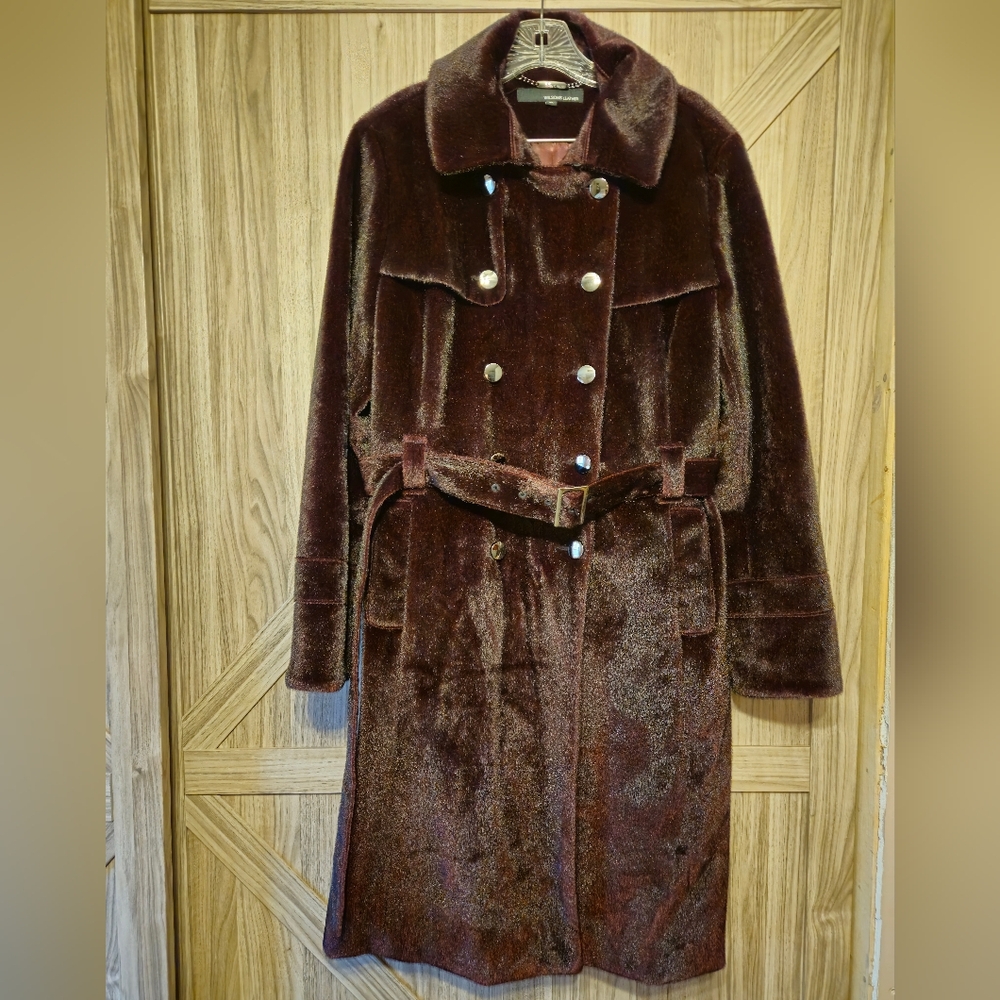 Wilson Leather Coat Faux Fur Trench Burgundy
